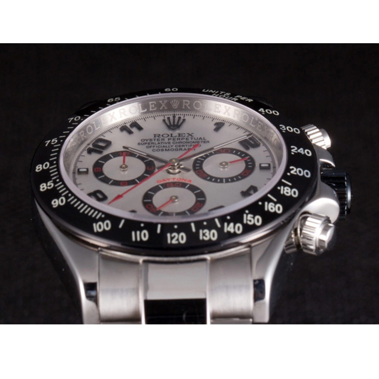 Aaa replica Steel Daytona Rolex Dial Black Enameled Silver Stainless 0615